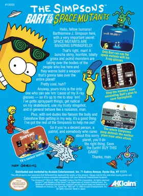 Simpsons, The - Bart vs. the Space Mutants (USA) box cover back